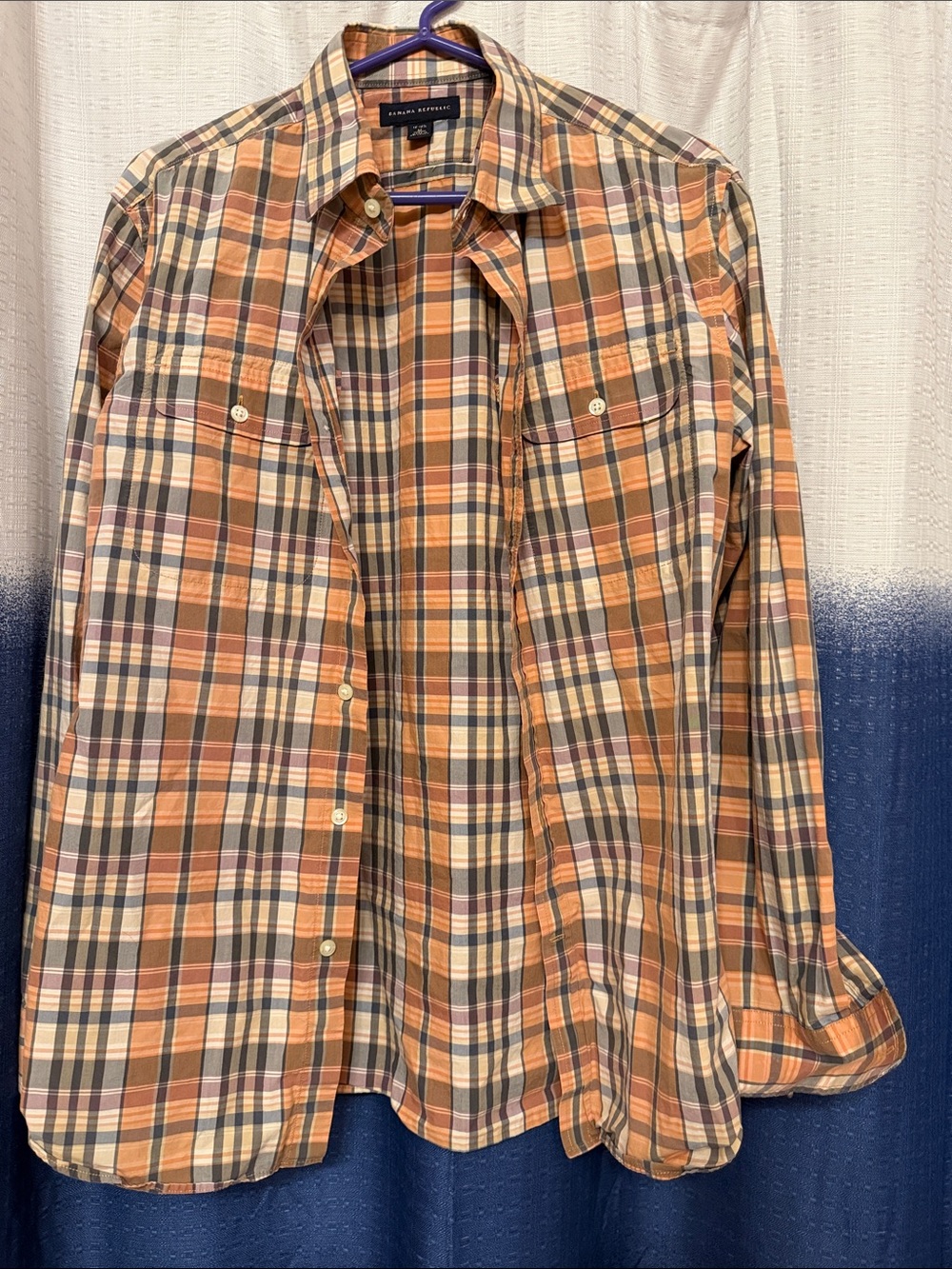 Banana Republic Orange, Brown and Cream Plaid Button-Down Shirt